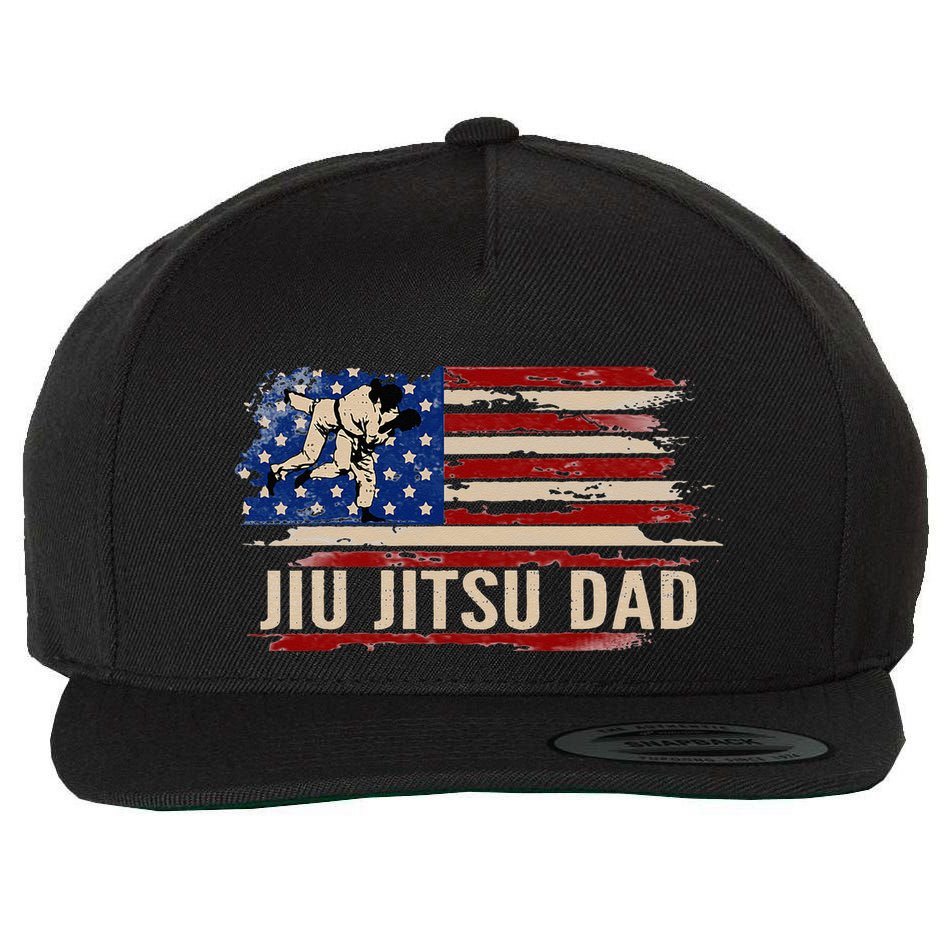Vintage BJJ JiuJitsu Dad American USA Flag Sports Gift Wool Snapback Cap