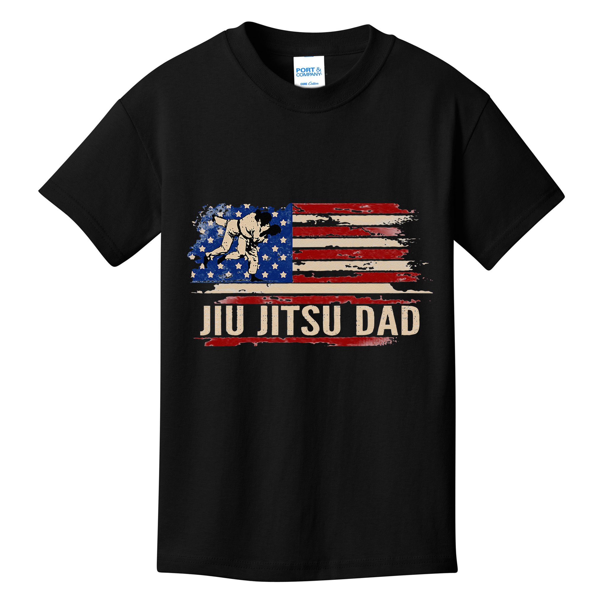 Vintage BJJ JiuJitsu Dad American USA Flag Sports Gift Kids T-Shirt