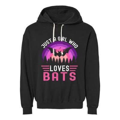 Vintage Bat Just A Girl Who Loves Bats Funny Bat Halloween Garment-Dyed Fleece Hoodie