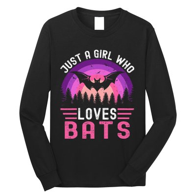 Vintage Bat Just A Girl Who Loves Bats Funny Bat Halloween Long Sleeve Shirt