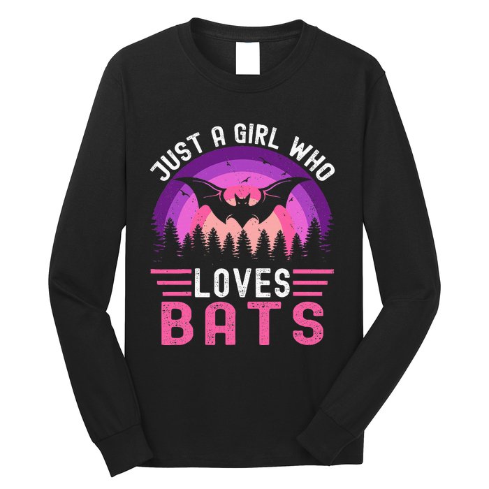 Vintage Bat Just A Girl Who Loves Bats Funny Bat Halloween Long Sleeve Shirt