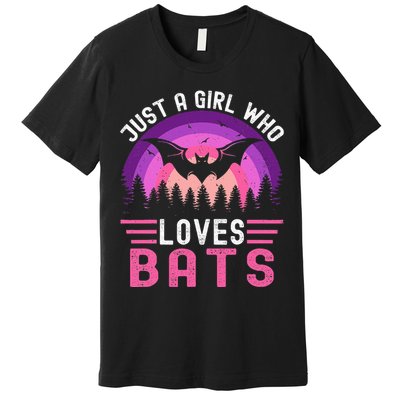 Vintage Bat Just A Girl Who Loves Bats Funny Bat Halloween Premium T-Shirt