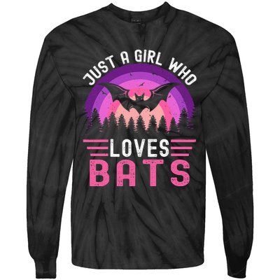 Vintage Bat Just A Girl Who Loves Bats Funny Bat Halloween Tie-Dye Long Sleeve Shirt