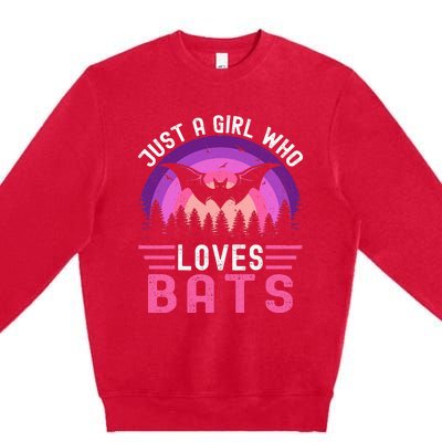 Vintage Bat Just A Girl Who Loves Bats Funny Bat Halloween Premium Crewneck Sweatshirt