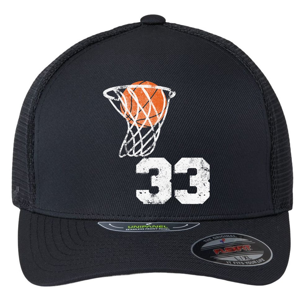 Vintage Basketball Jersey Number 33 Player Number Flexfit Unipanel Trucker Cap