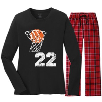 Vintage Basketball Jersey Number 22 Women's Long Sleeve Flannel Pajama Set 