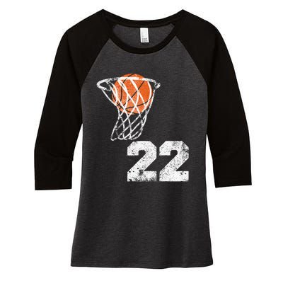 Vintage Basketball Jersey Number 22 Women's Tri-Blend 3/4-Sleeve Raglan Shirt