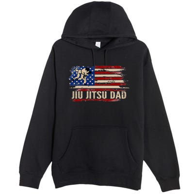 Vintage Bjj Jiujitsu Dad American Usa Flag Sports Premium Pullover Hoodie