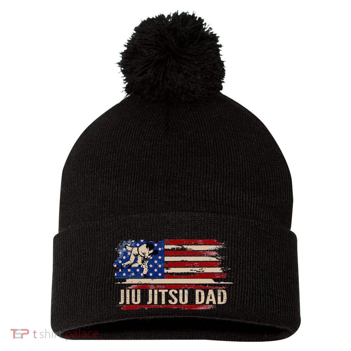Vintage Bjj Jiujitsu Dad American Usa Flag Sports Pom Pom 12in Knit Beanie