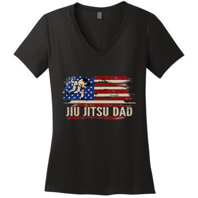 Vintage Bjj Jiujitsu Dad American Usa Flag Sports Women's V-Neck T-Shirt