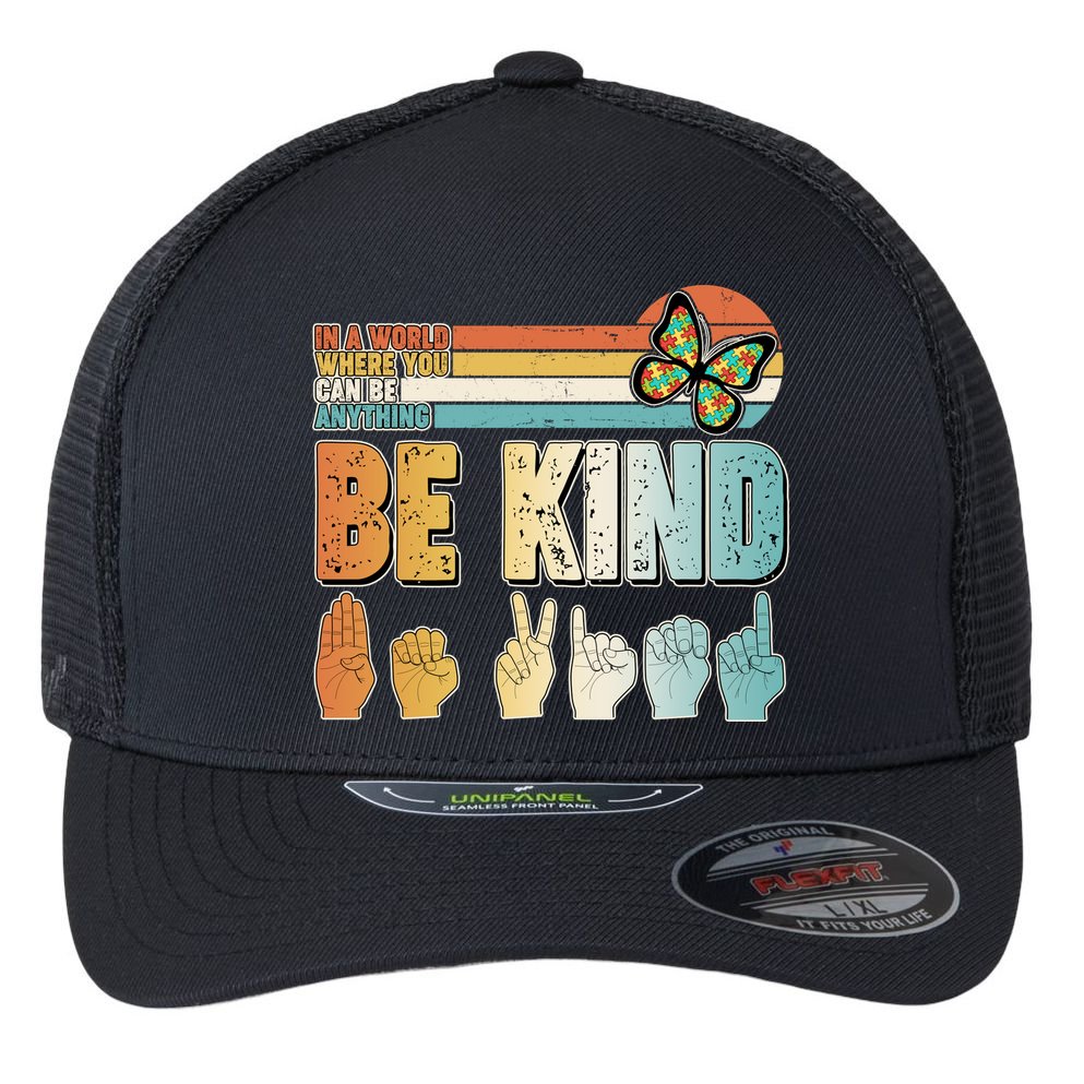 Vintage Be Kind Sign Langage Flexfit Unipanel Trucker Cap