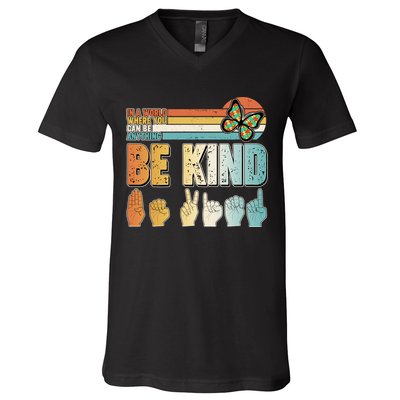Vintage Be Kind Sign Langage V-Neck T-Shirt