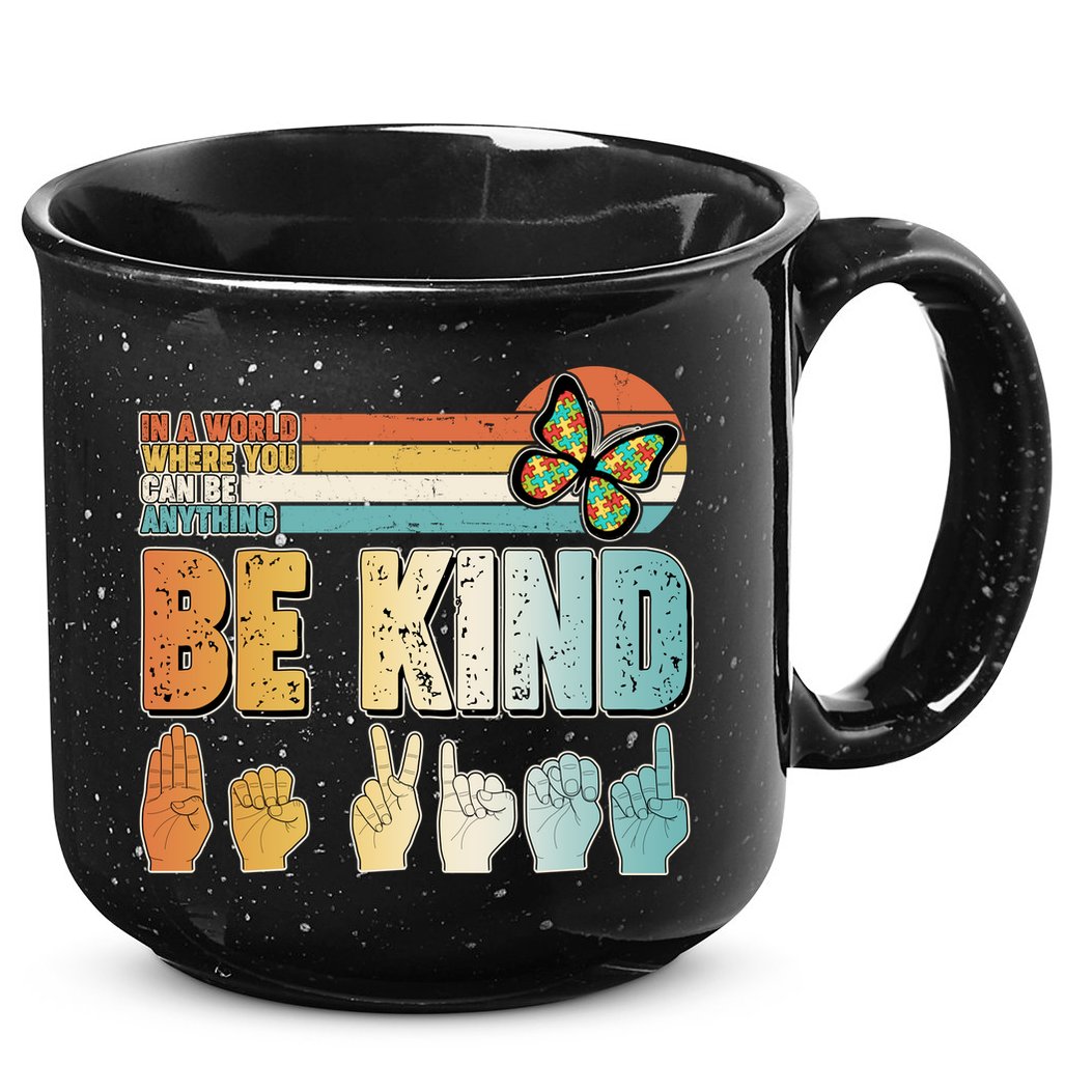 Vintage Be Kind Sign Langage 15oz Campfire Ceramic Mug
