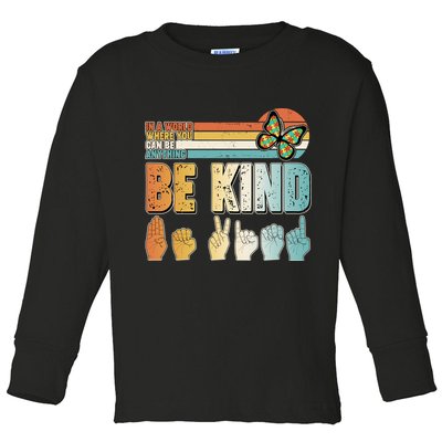 Vintage Be Kind Sign Langage Toddler Long Sleeve Shirt