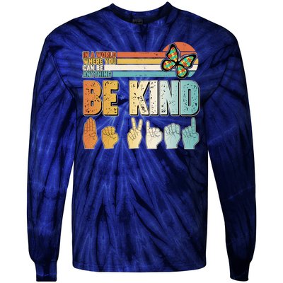 Vintage Be Kind Sign Langage Tie-Dye Long Sleeve Shirt