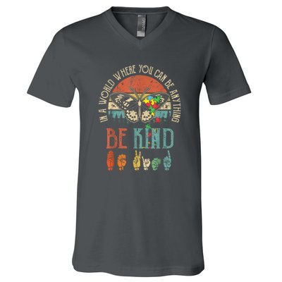 Vintage Be Kind Kindness For Women Autism Awareness Gift V-Neck T-Shirt