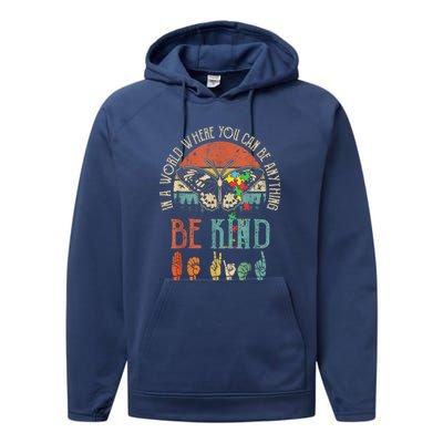 Vintage Be Kind Kindness For Women Autism Awareness Gift Performance Fleece Hoodie