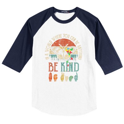 Vintage Be Kind Kindness For Women Autism Awareness Gift Baseball Sleeve Shirt