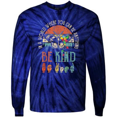 Vintage Be Kind Kindness For Women Autism Awareness Gift Tie-Dye Long Sleeve Shirt