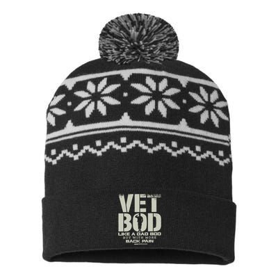 Vet Bod Like A Dad Bod But With More Back Pain Funny Veteran USA-Made Snowflake Beanie