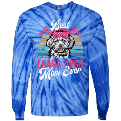 Vintage Best Lhasa Apso Mom Ever Gift Tie-Dye Long Sleeve Shirt