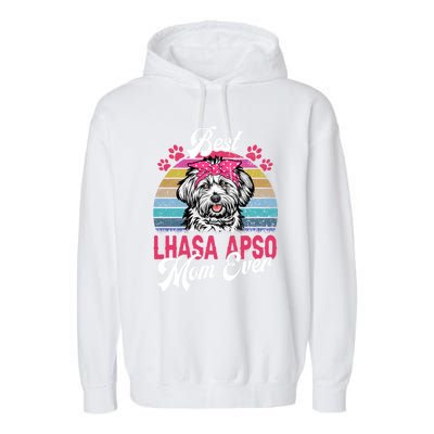 Vintage Best Lhasa Apso Mom Ever Gift Garment-Dyed Fleece Hoodie