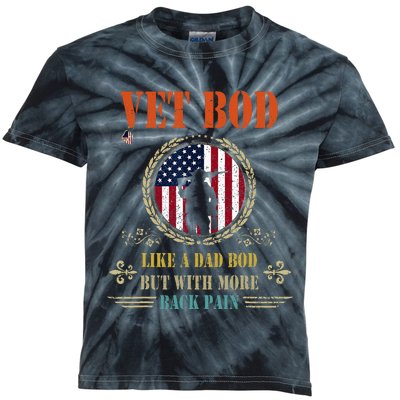 Vet Bod Like Dad Bod But More Back Pain Vintage USA Veteran Kids Tie-Dye T-Shirt