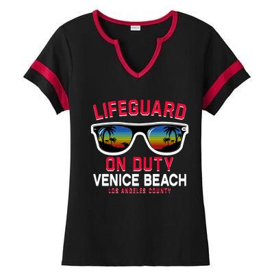 Venice Beach Los Angeles County Lifeguard On Duty Ladies Halftime Notch Neck Tee