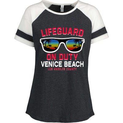 Venice Beach Los Angeles County Lifeguard On Duty Enza Ladies Jersey Colorblock Tee