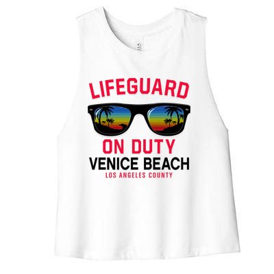 Venice Beach Los Angeles County Lifeguard On Duty Women's Racerback Cropped Tank