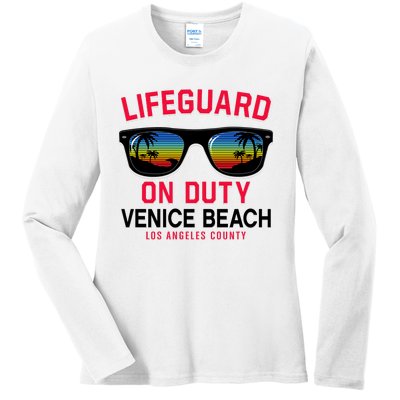 Venice Beach Los Angeles County Lifeguard On Duty Ladies Long Sleeve Shirt