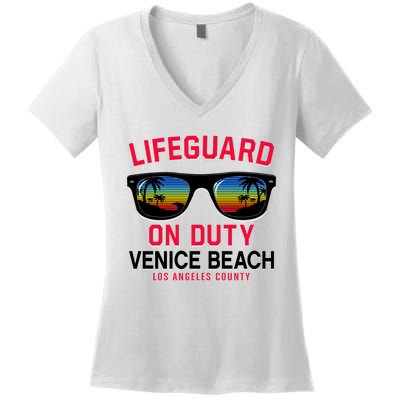 Venice Beach Los Angeles County Lifeguard On Duty Women's V-Neck T-Shirt