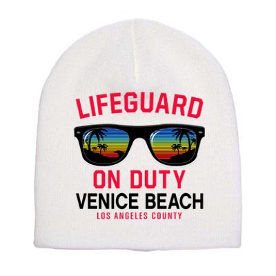 Venice Beach Los Angeles County Lifeguard On Duty Short Acrylic Beanie