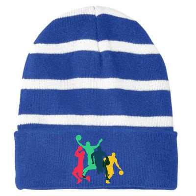 Vintage Basketball Lover Funny For Dad Mom Gift Striped Beanie with Solid Band