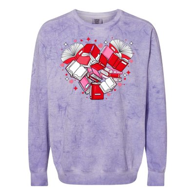 Valentine Book Lover Heart Shape Librarian Bookworm Costume Colorblast Crewneck Sweatshirt