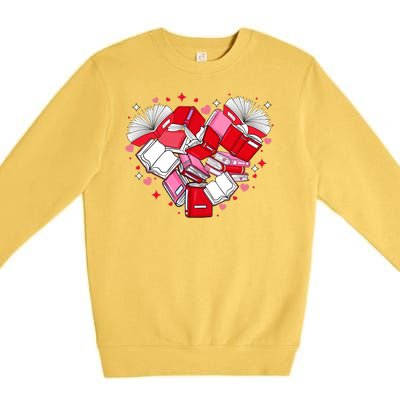 Valentine Book Lover Heart Shape Librarian Bookworm Costume Premium Crewneck Sweatshirt