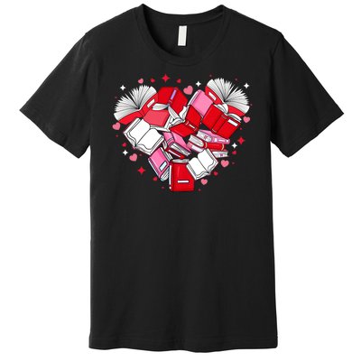 Valentine Book Lover Heart Shape Librarian Bookworm Costume Premium T-Shirt