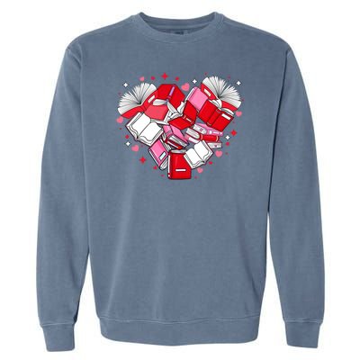 Valentine Book Lover Heart Shape Librarian Bookworm Costume Garment-Dyed Sweatshirt