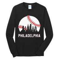 Vintage Baseball Leopard Heart Baseball Fans Tall Long Sleeve T-Shirt