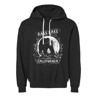 Vintage Bass Lake Retro Bear Vacation California Garment-Dyed Fleece Hoodie