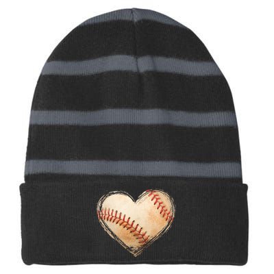 Vintage Baseball Lover Striped Beanie with Solid Band