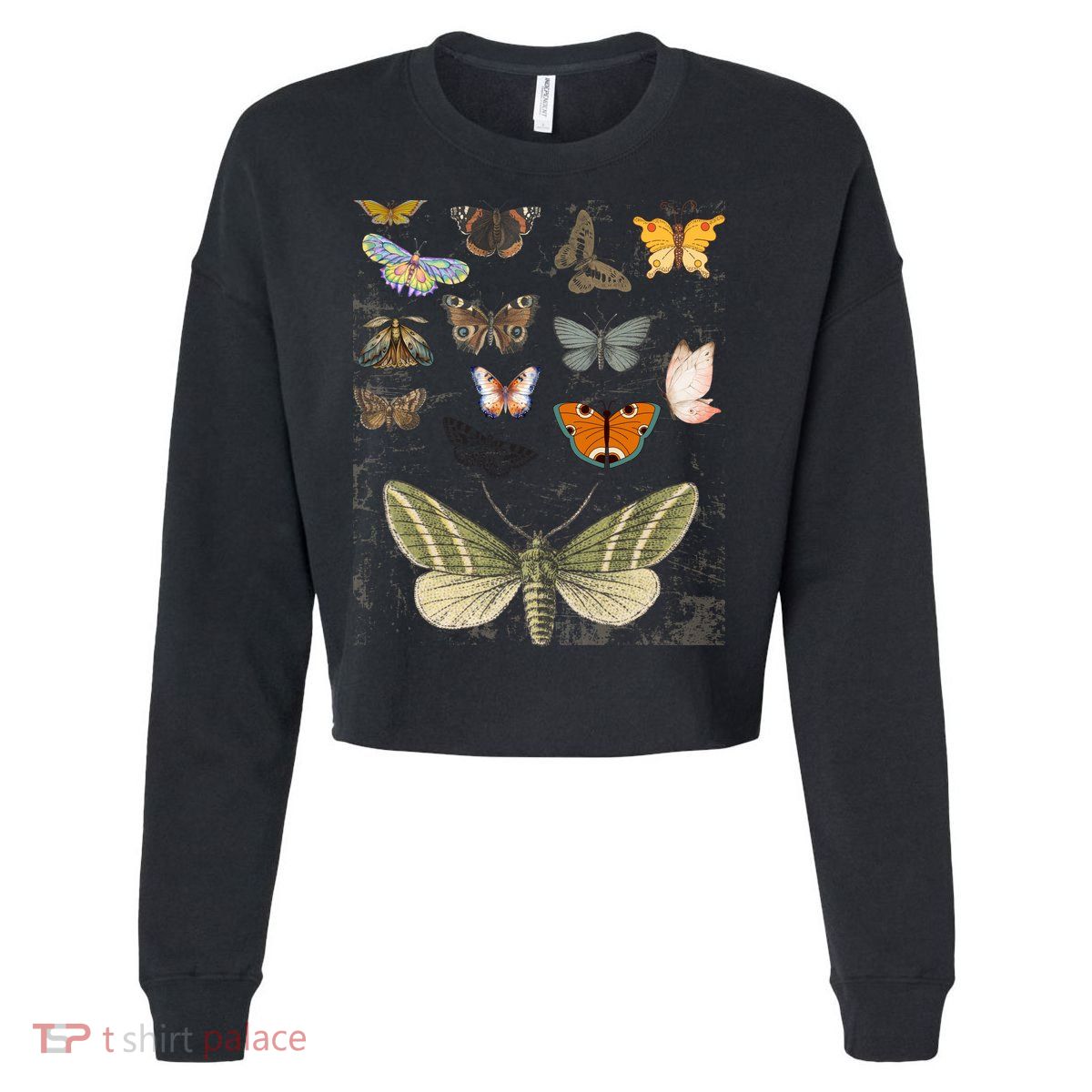 Vintage Butterfly Moth Aesthetic Cropped Pullover Crew