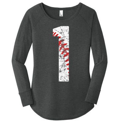 Vintage Baseball Mom 1 Jersey Baseball Jersey Number 1 Women's Perfect Tri Tunic Long Sleeve Shirt