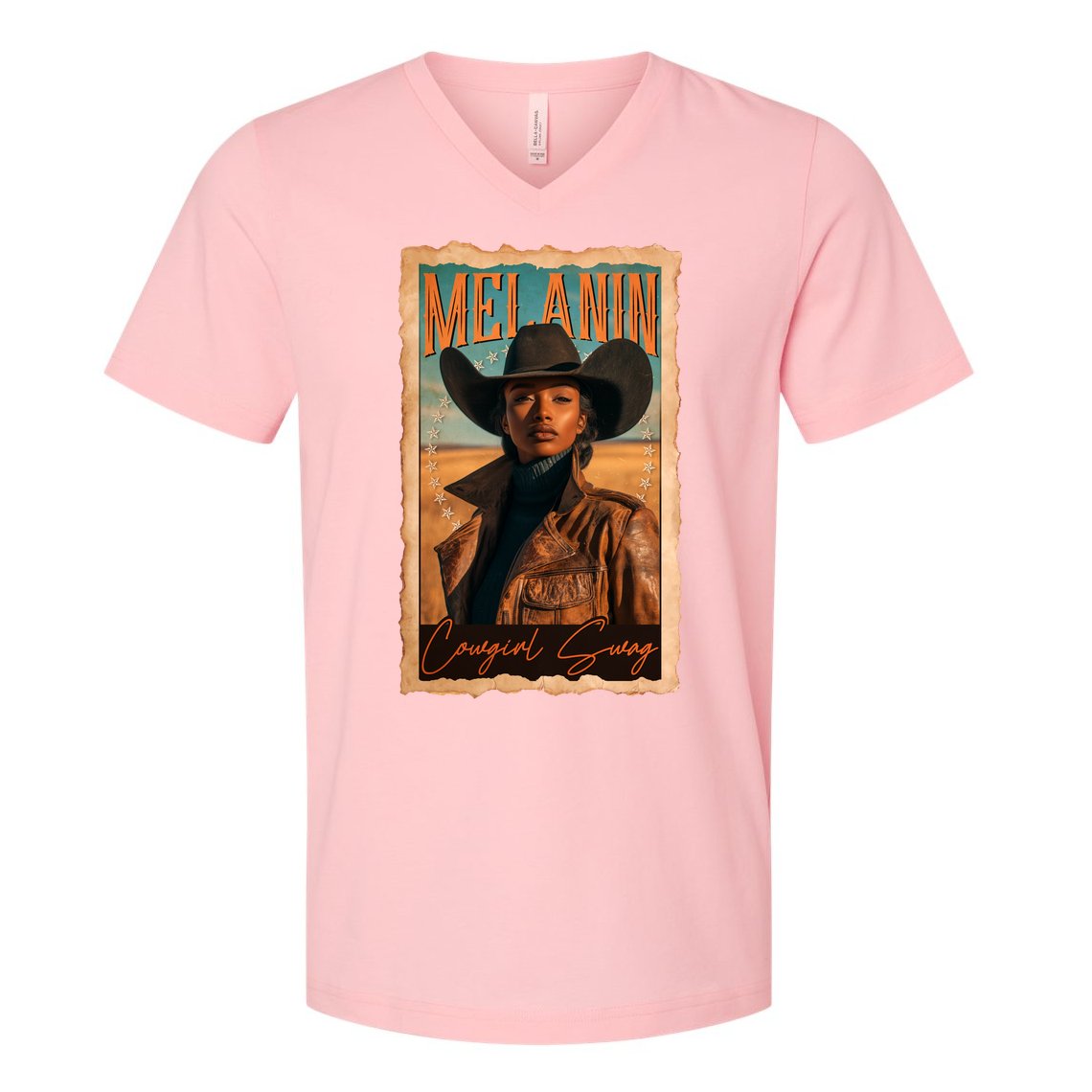 Vintage Beautiful Melanin Cowgirl Swag Black African American Cowgirl V-Neck T-Shirt