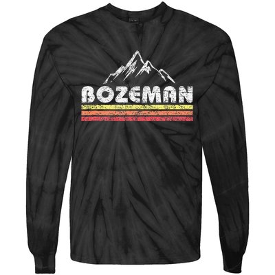 Vintage Bozeman Montana Retro Mountain Faded Lines Souvenir Tie-Dye Long Sleeve Shirt