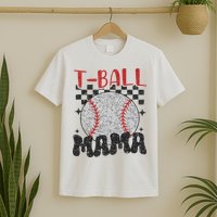 Vintage Ball Mama Softball Mom Checkered Print Mothers Day T-Shirt