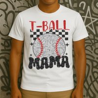 Vintage Ball Mama Softball Mom Checkered Print Mothers Day T-Shirt