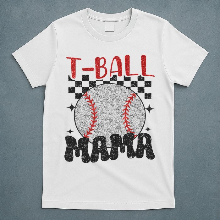 Vintage Ball Mama Softball Mom Checkered Print Mothers Day T-Shirt