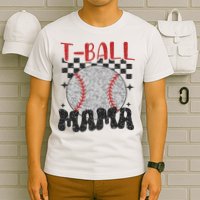 Vintage Ball Mama Softball Mom Checkered Print Mothers Day T-Shirt
