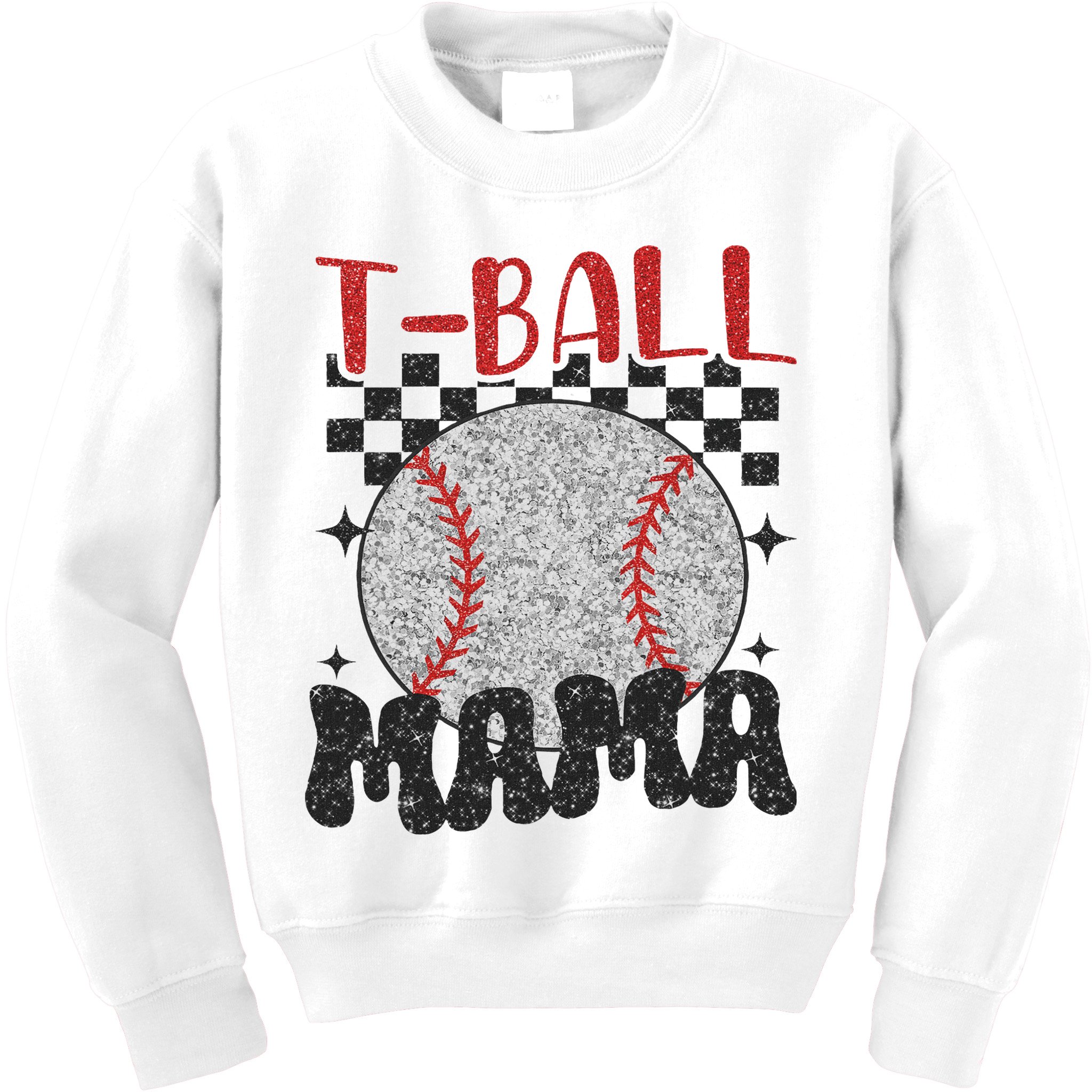 Vintage Ball Mama Softball Mom Checkered Print Mothers Day Kids Sweatshirt